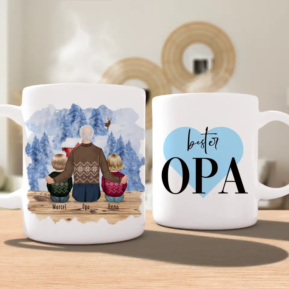 Personalisierte Tasse für Opa (2 Babys + 1 Opa) - Weihnachtstasse