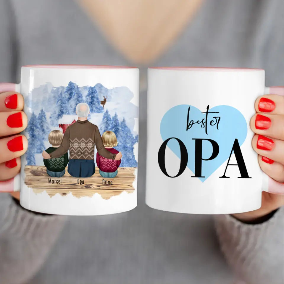 Personalisierte Tasse für Opa (2 Babys + 1 Opa) - Weihnachtstasse