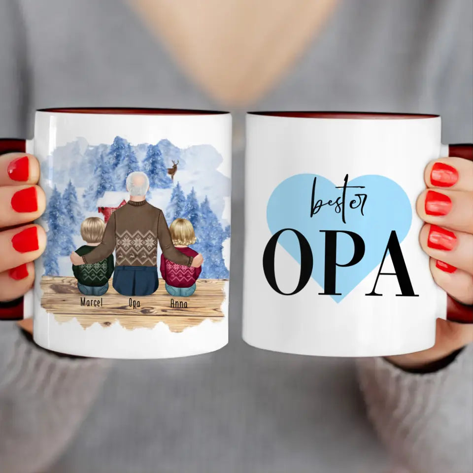 Personalisierte Tasse für Opa (2 Babys + 1 Opa) - Weihnachtstasse