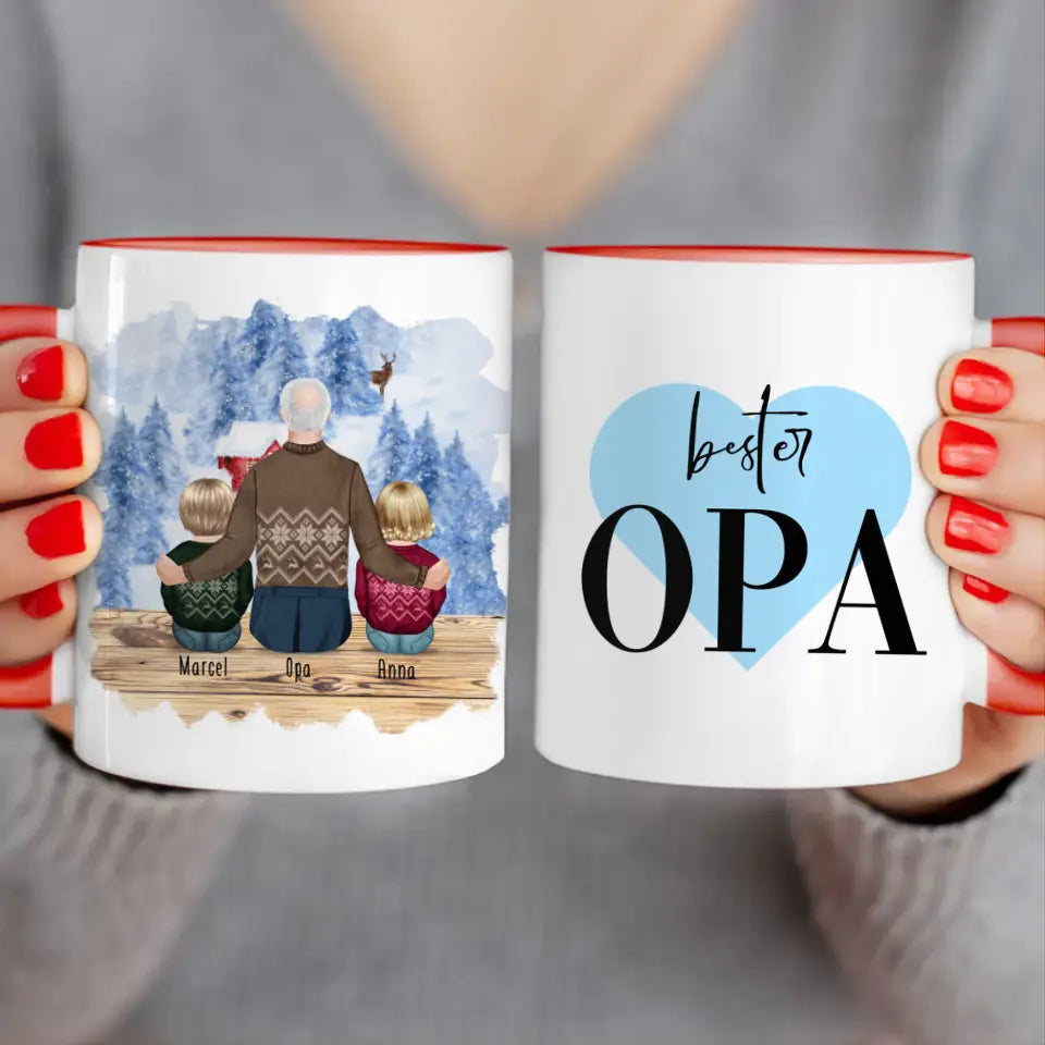 Personalisierte Tasse für Opa (2 Babys + 1 Opa) - Weihnachtstasse