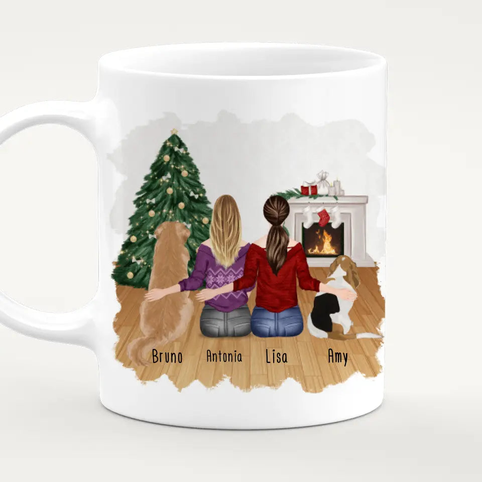 Personalisierte Tasse mit Hunden und Frauen (2 Hunde + 2 Frauen) - Weihnachtstasse