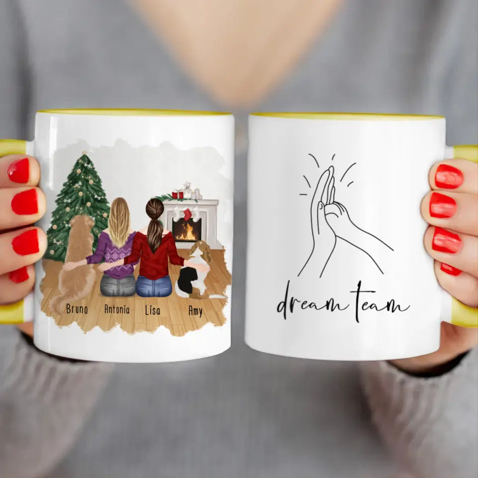 Personalisierte Tasse mit Hunden und Frauen (2 Hunde + 2 Frauen) - Weihnachtstasse