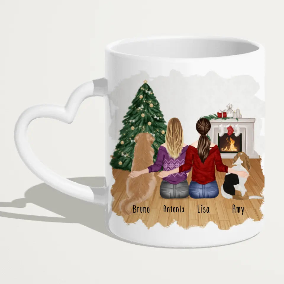 Personalisierte Tasse mit Hunden und Frauen (2 Hunde + 2 Frauen) - Weihnachtstasse