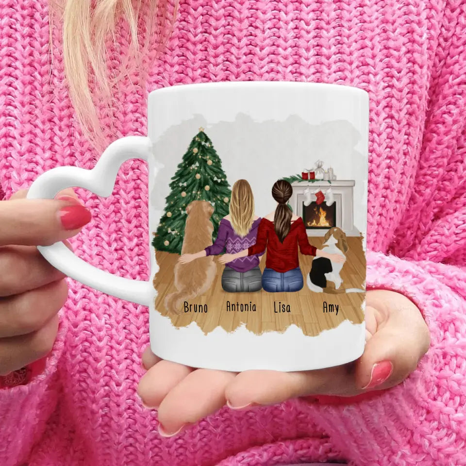 Personalisierte Tasse mit Hunden und Frauen (2 Hunde + 2 Frauen) - Weihnachtstasse