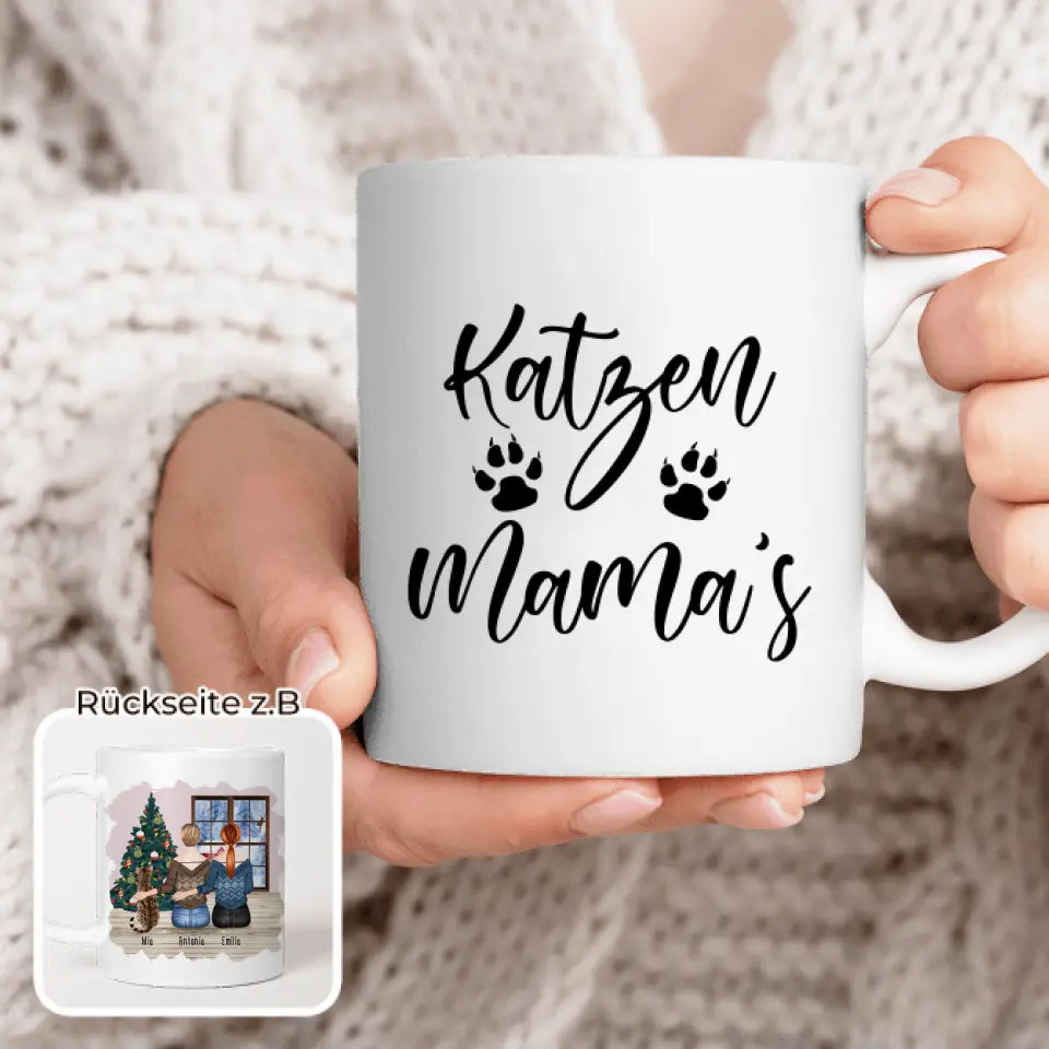 Personalisierte Tasse mit Katze und Frauen (1 Katze + 2 Frauen) - Weihnachtstasse