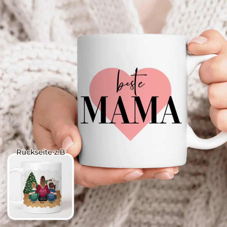 Personalisierte Tasse mit Mutter und Kindern (2 Kinder + 1 Mutter) - Weihnachtstasse