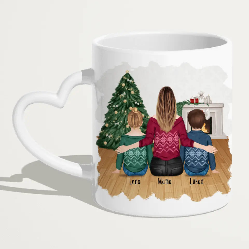 Personalisierte Tasse mit Mutter und Kindern (2 Kinder + 1 Mutter) - Weihnachtstasse