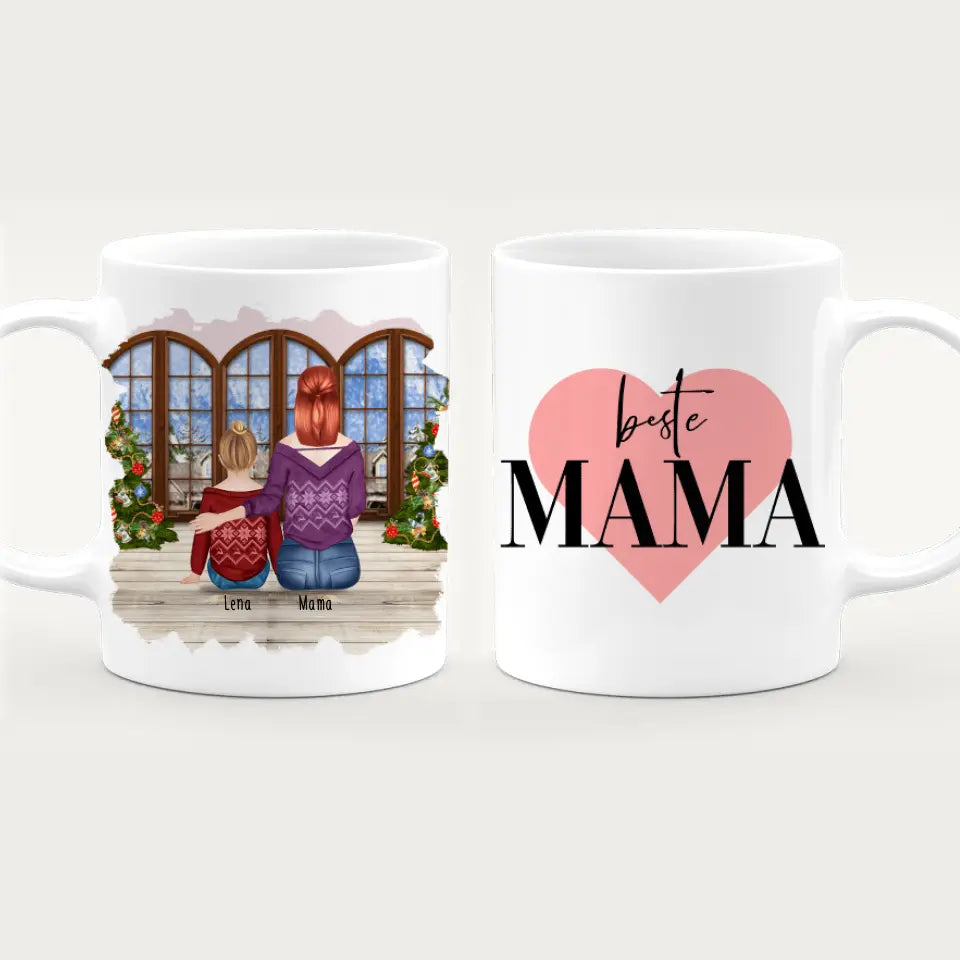 Personalisierte Tasse mit Mutter und Kind (1 Kind + 1 Mutter) - Weihnachtstasse