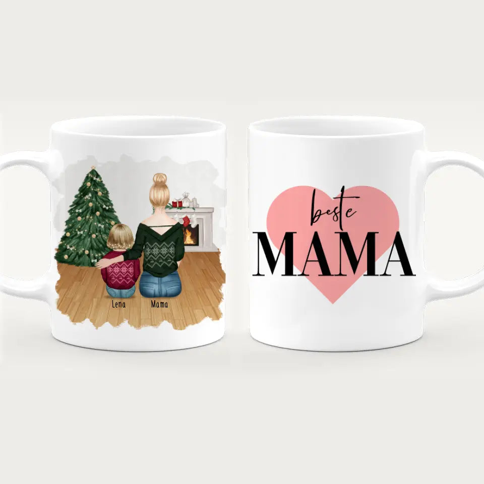 Personalisierte Tasse mit Mutter und Baby (1 Baby + 1 Mutter) - Weihnachtstasse