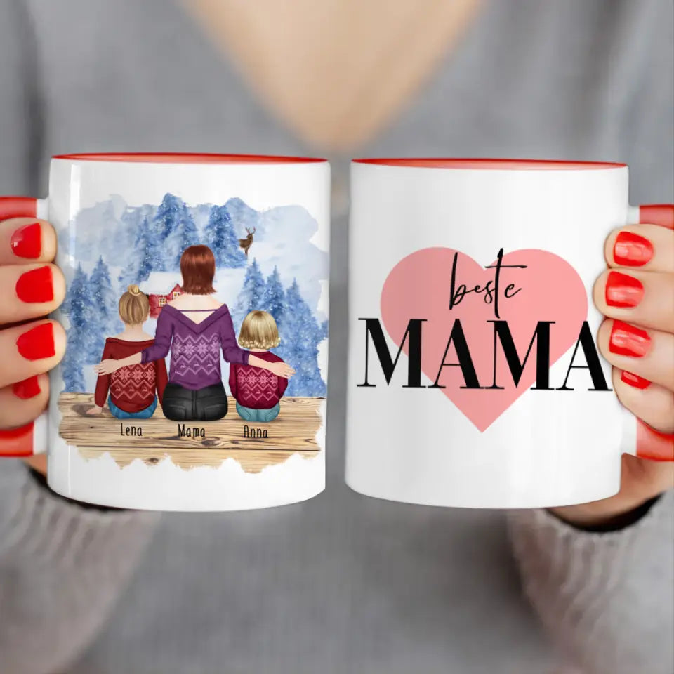 Personalisierte Tasse mit Mutter, Baby und Kind (1 Baby + 1 Kind + 1 Mutter) - Weihnachtstasse