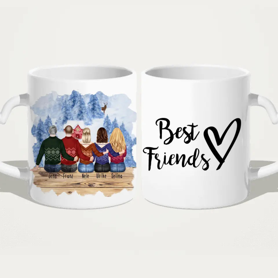 Personalisierte Tasse - Beste Freunde (3 Frauen + 2 Männer) - Weihnachtstasse