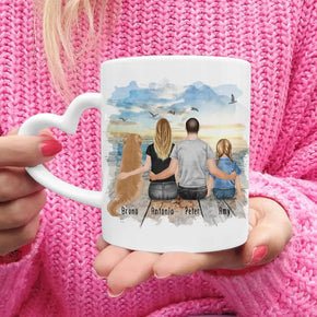 Personalisierte Tasse mit Familie + 1 Hund (1 Kind)