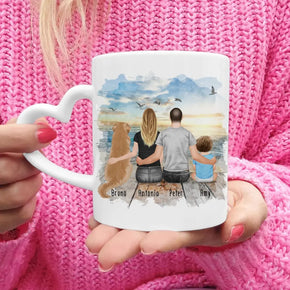 Personalisierte Tasse mit Familie + 1 Hund (1 Baby)