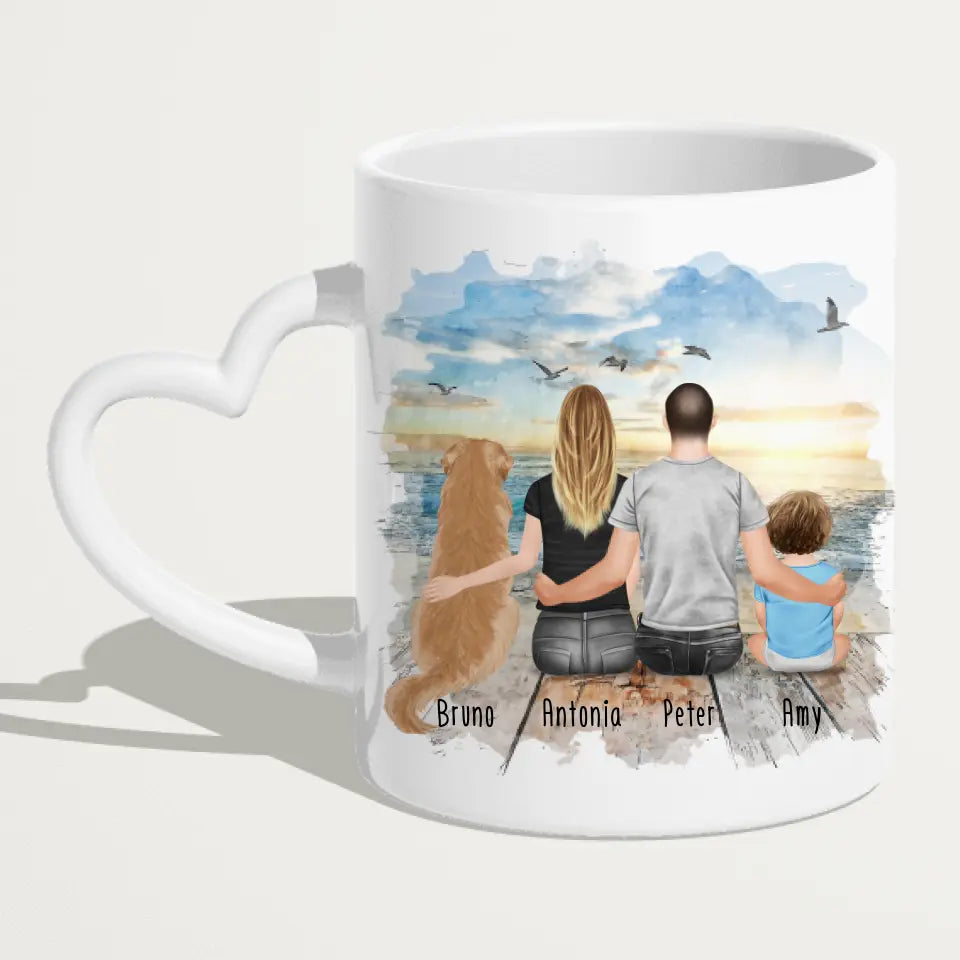 Personalisierte Tasse mit Familie + 1 Hund (1 Baby)