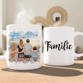 Personalisierte Tasse mit Familie + 1 Hund (1 Baby)