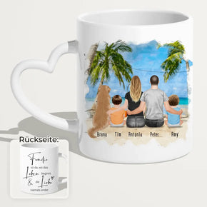 Personalisierte Tasse mit Familie + 1 Hund (2 Babys)