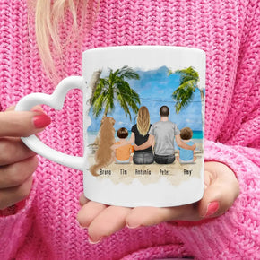 Personalisierte Tasse mit Familie + 1 Hund (2 Babys)