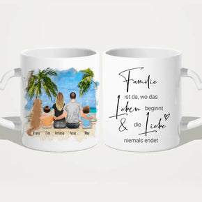 Personalisierte Tasse mit Familie + 1 Hund (2 Babys)