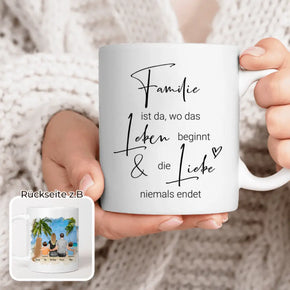 Personalisierte Tasse mit Familie + 1 Hund (2 Babys)