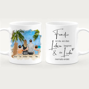 Personalisierte Tasse mit Familie + 1 Hund (2 Babys)