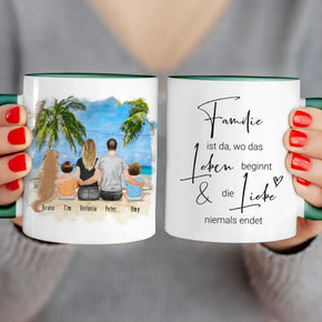 Personalisierte Tasse mit Familie + 1 Hund (2 Babys)