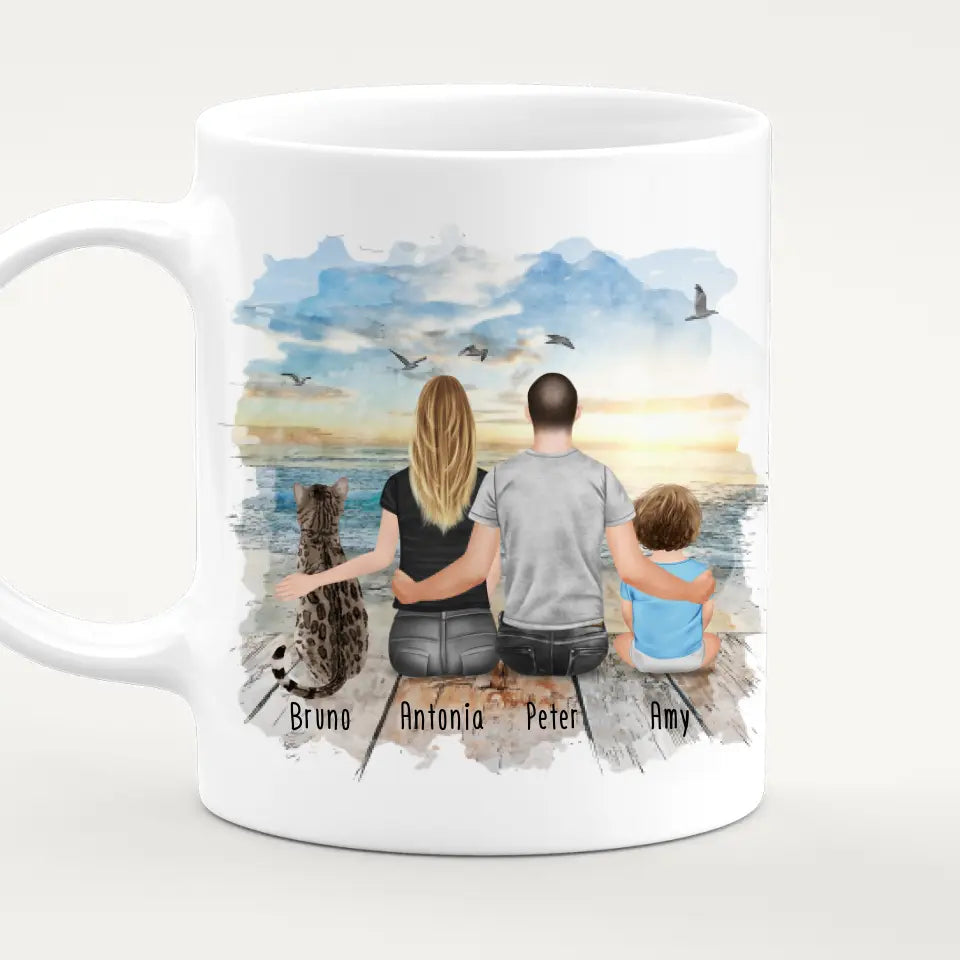 Personalisierte Tasse mit Familie + 1 Katze (1 Baby)