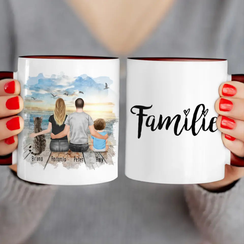 Personalisierte Tasse mit Familie + 1 Katze (1 Baby)