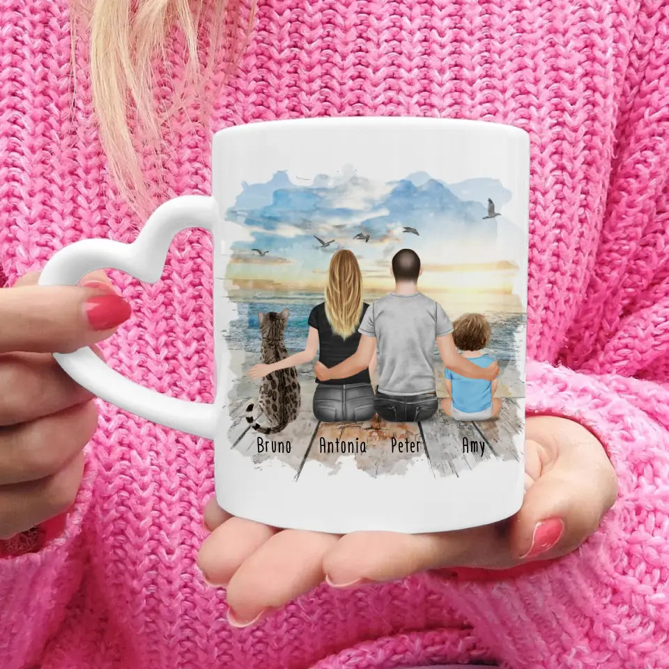 Personalisierte Tasse mit Familie + 1 Katze (1 Baby)