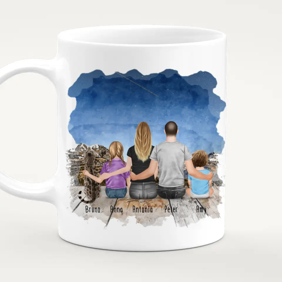 Personalisierte Tasse mit Familie + 1 Katze (1 Baby + 1 Kind)