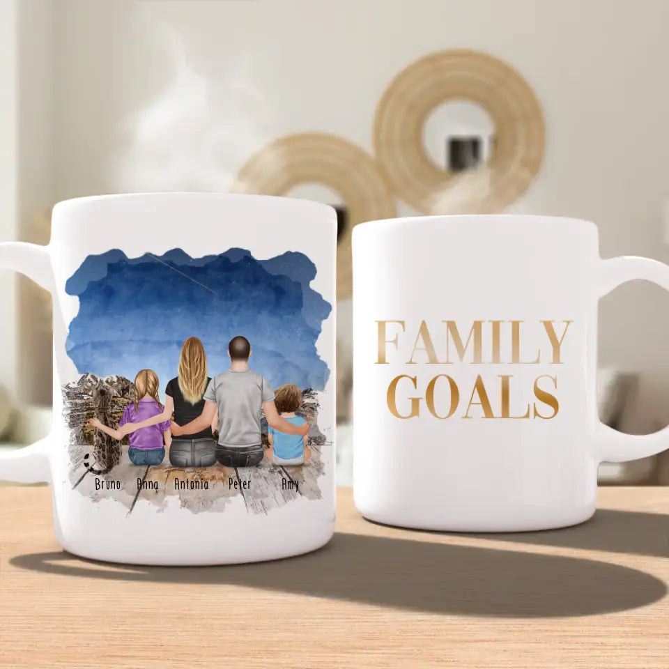 Personalisierte Tasse mit Familie + 1 Katze (1 Baby + 1 Kind)