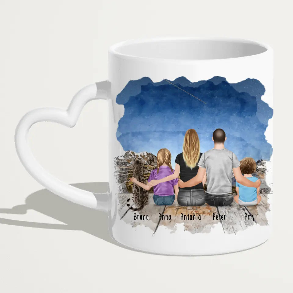 Personalisierte Tasse mit Familie + 1 Katze (1 Baby + 1 Kind)