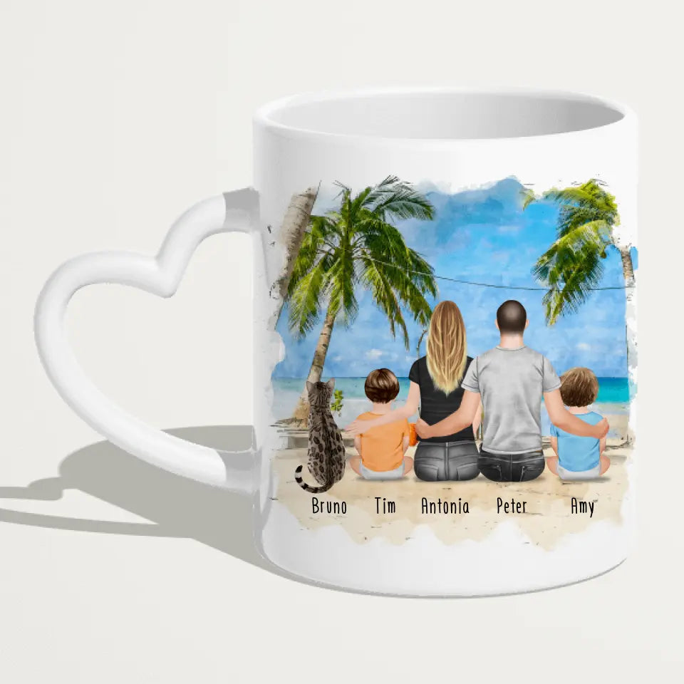 Personalisierte Tasse mit Familie + 1 Katze (2 Babys)