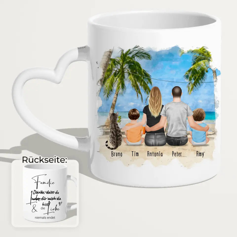 Personalisierte Tasse mit Familie + 1 Katze (2 Babys)