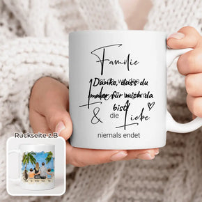 Personalisierte Tasse mit Familie + 1 Katze (2 Babys)