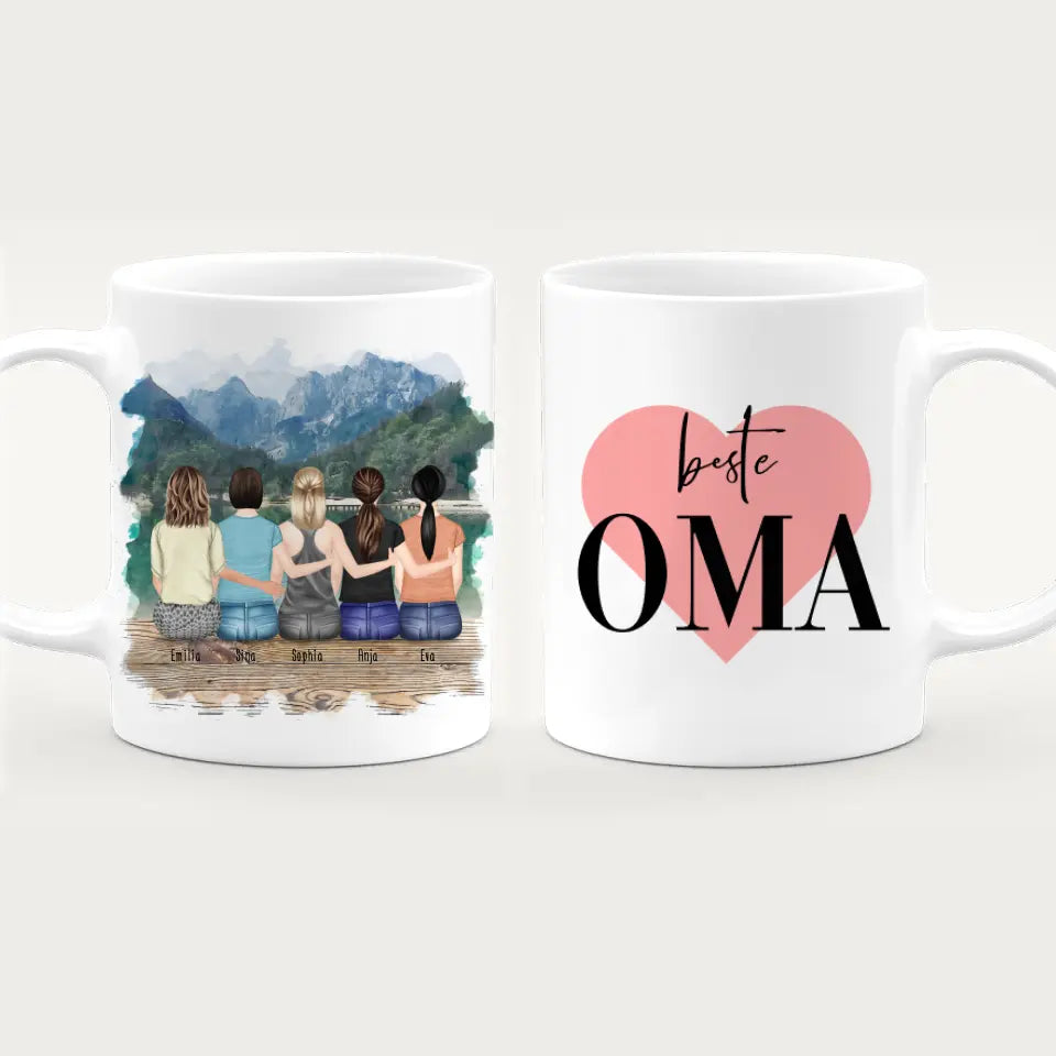 Personalisierte Tasse für Oma (4 Frauen + 1 Oma)