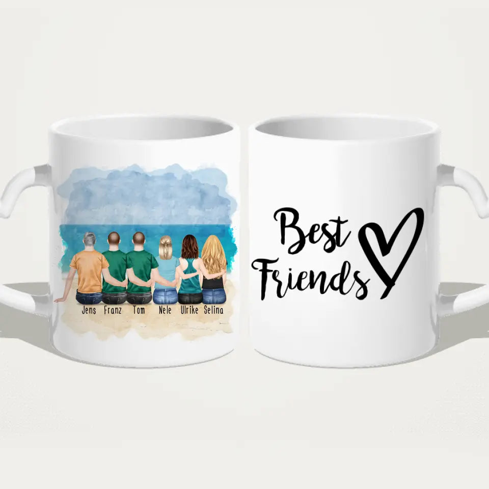 Personalisierte Tasse - Beste Freunde (3 Frauen + 3 Männer)