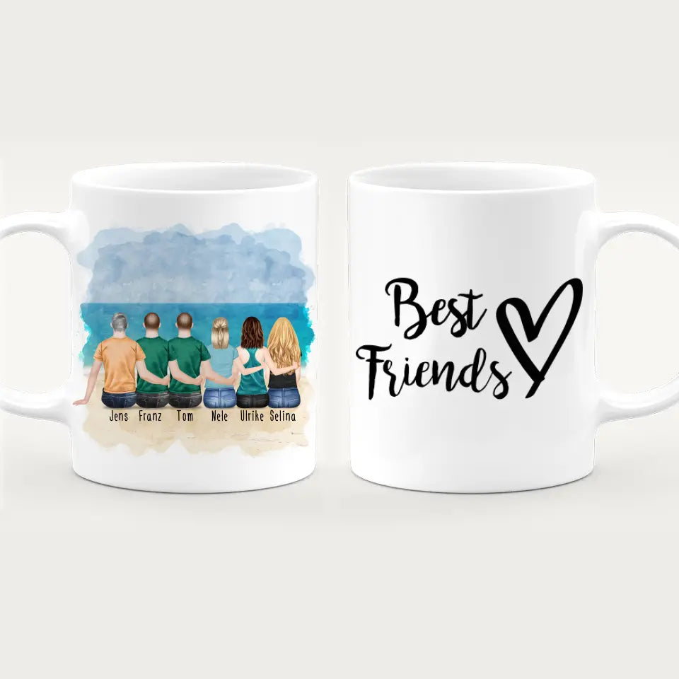 Personalisierte Tasse - Beste Freunde (3 Frauen + 3 Männer)