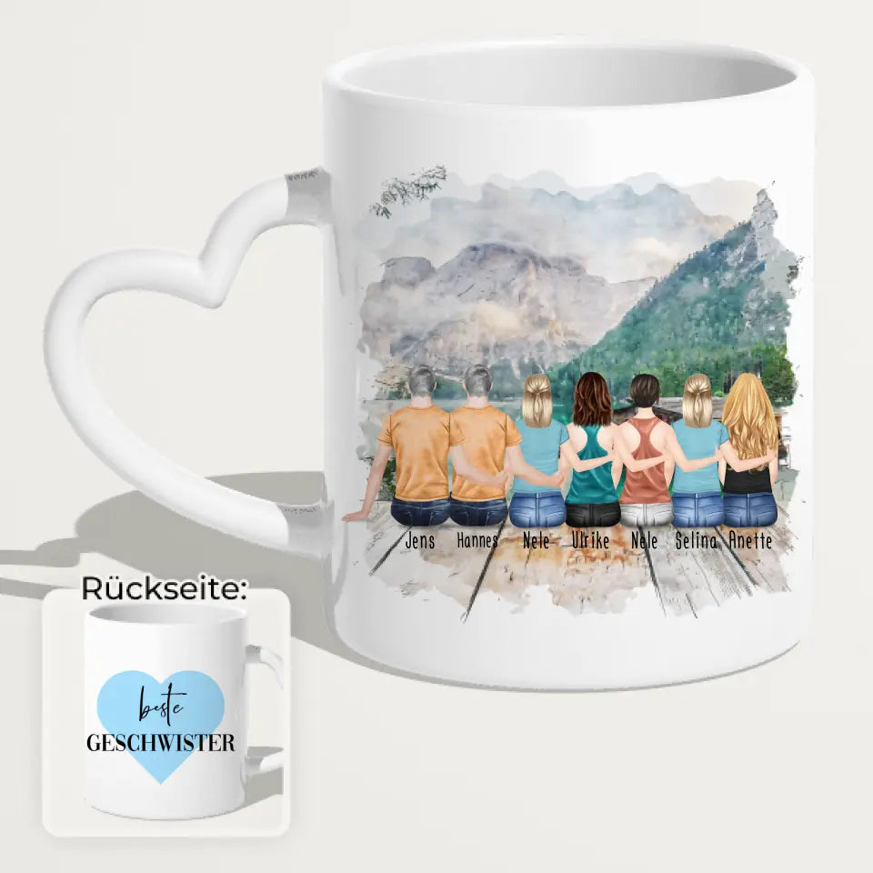 Personalisierte Tasse mit Bruder/Schwester (5 Schwestern + 2 Brüder)