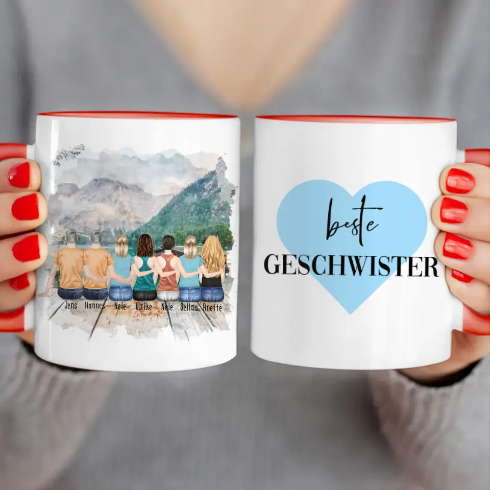 Personalisierte Tasse mit Bruder/Schwester (5 Schwestern + 2 Brüder)