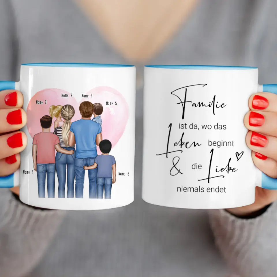 Personalisierte Tasse mit Bruder/Schwester (5 Schwestern + 2 Brüder)