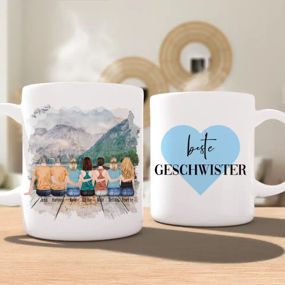 Personalisierte Tasse mit Bruder/Schwester (5 Schwestern + 2 Brüder)