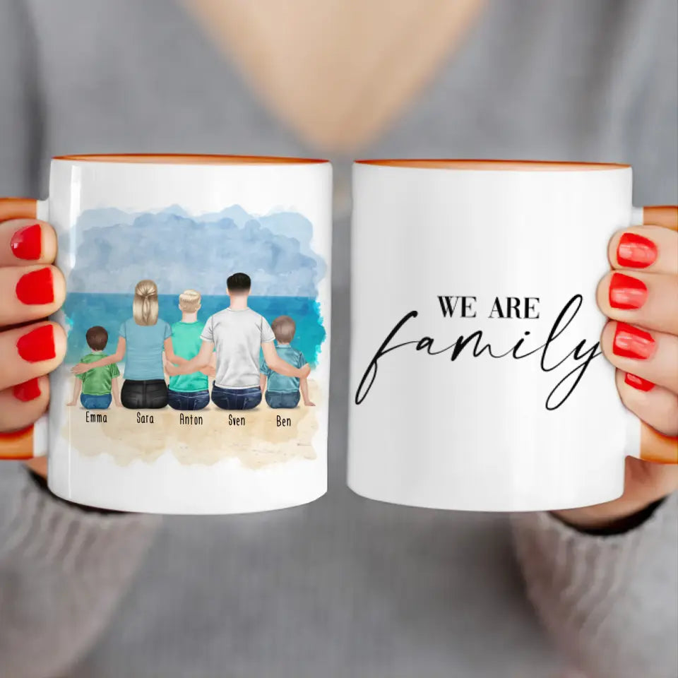 Personalisierte Tasse mit Familie (1 Kleinkind + 1 Kind + 1 Teenanger)