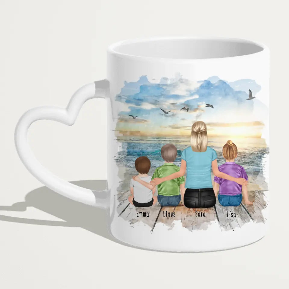 Personalisierte Tasse mit Tante (1 Baby + 2 Kinder + 1 Tante)