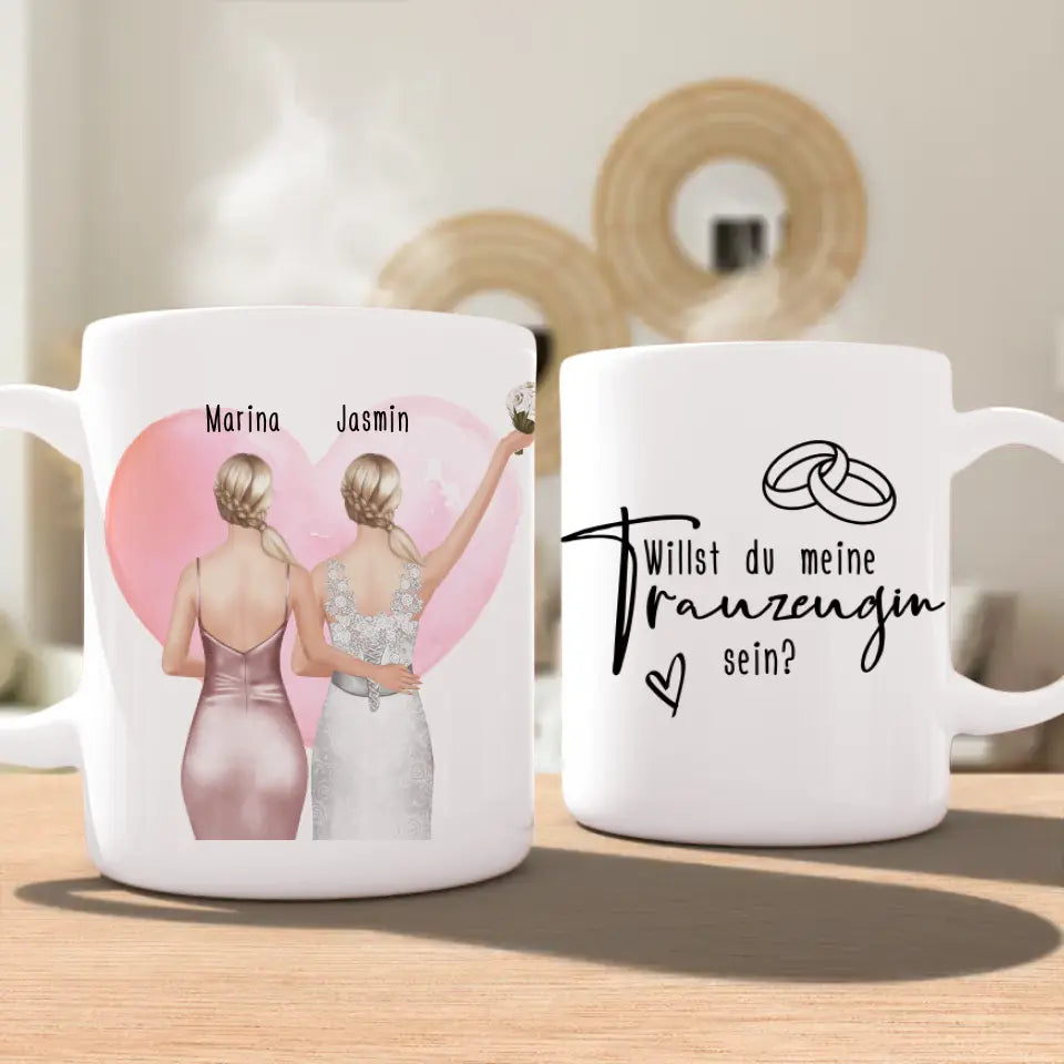 Personalisierte Tasse mit Trauzeugin und Braut - Hochzeitsgeschenk - Trauzeugin Geschenk