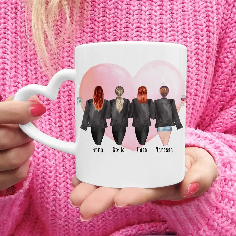 Personalisierte Tasse - Beste Freundinnen mit Jacken (4 Freundinnen)