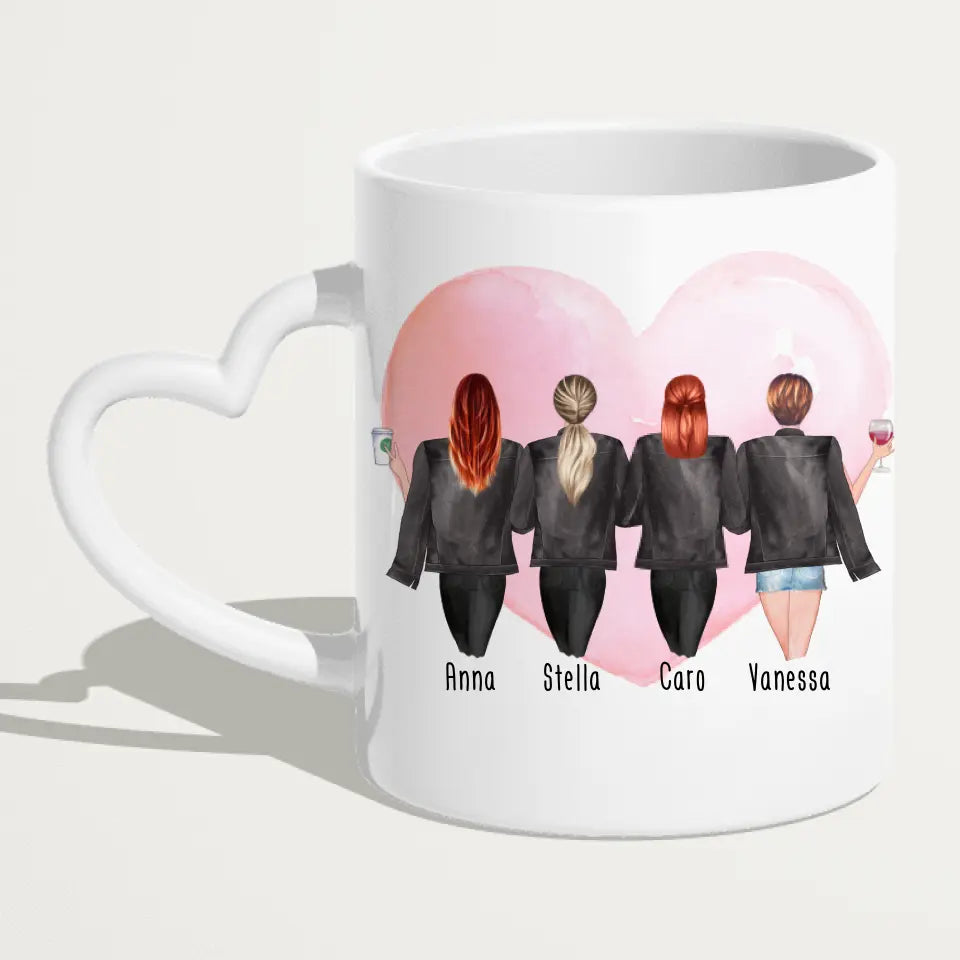 Personalisierte Tasse - Beste Freundinnen mit Jacken (4 Freundinnen)