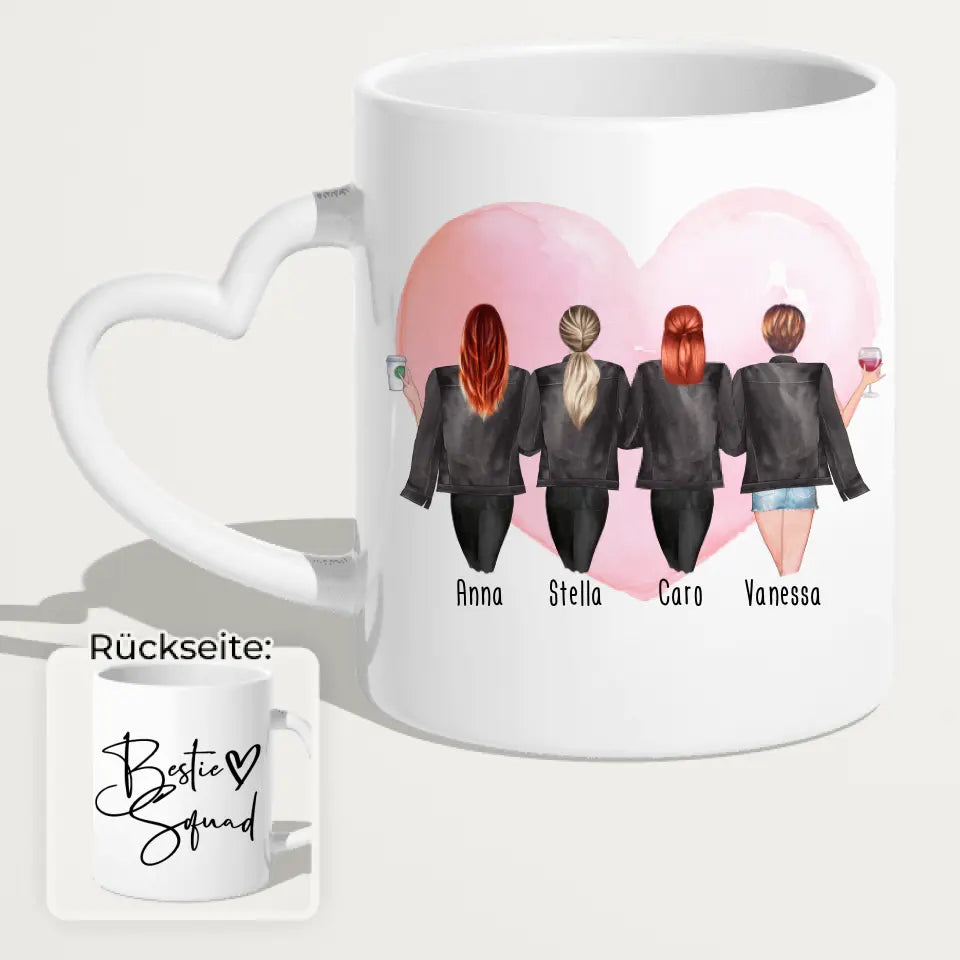 Personalisierte Tasse - Beste Freundinnen mit Jacken (4 Freundinnen)