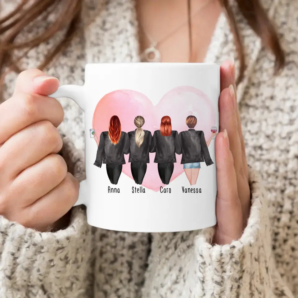 Personalisierte Tasse - Beste Freundinnen mit Jacken (4 Freundinnen)