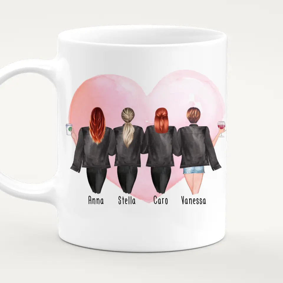 Personalisierte Tasse - Beste Freundinnen mit Jacken (4 Freundinnen)