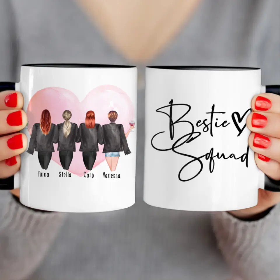 Personalisierte Tasse - Beste Freundinnen mit Jacken (4 Freundinnen)